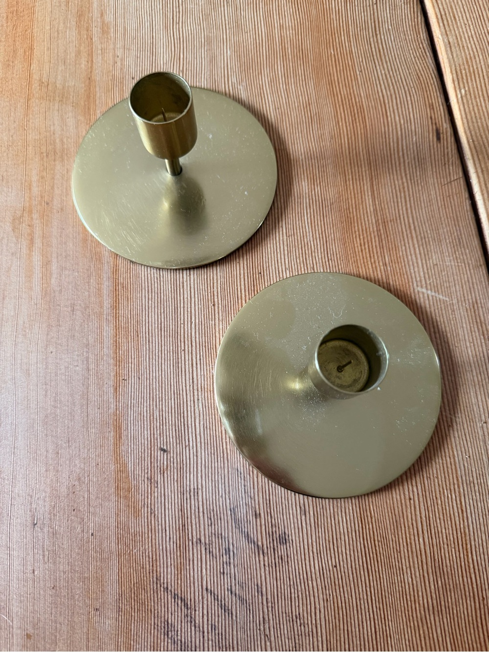 Minimalist Round Brass Candle Holders - Pair